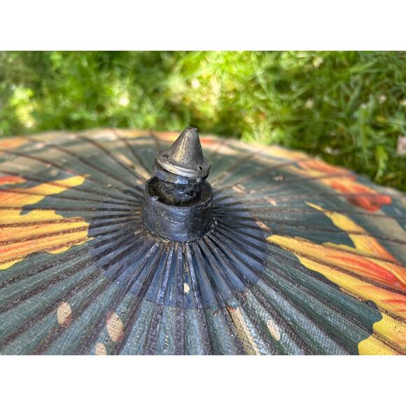 Vintage Koi Fish Paper Parasol 34" Bamboo Umbrella Asian Art Decor - Picture 4 of 8